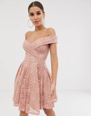 dusky pink bardot dress