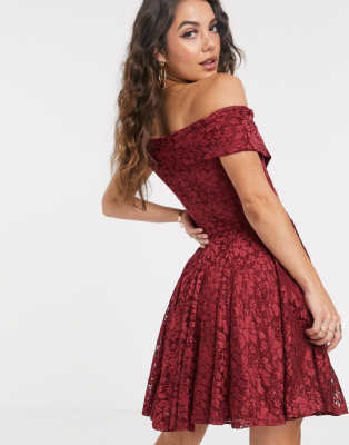 lace bardot skater dress