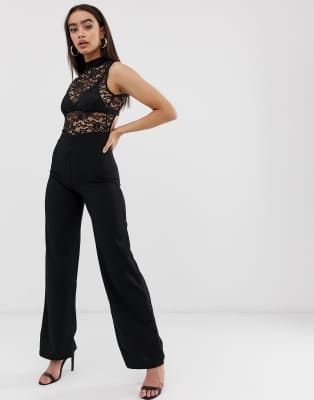 lace top wide leg jumpsuit