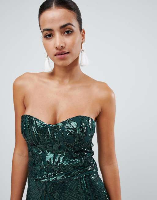 Club L - Lange strapless fishtail-jurk met lovertjes, 3 van 4