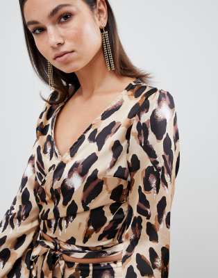 leopard print tie front dress