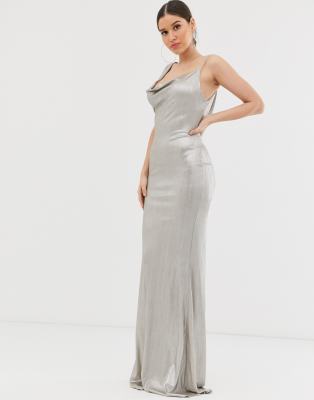 silver cowl neck maxi dress