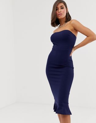 bandeau fishtail midi dress