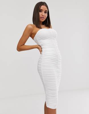 bandeau ruched midi dress