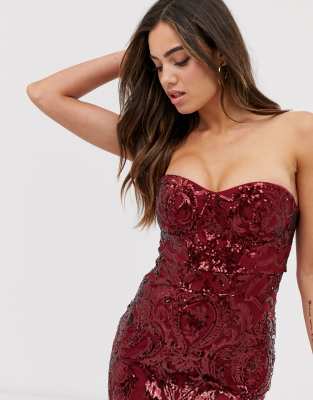 red sequin bandeau dress