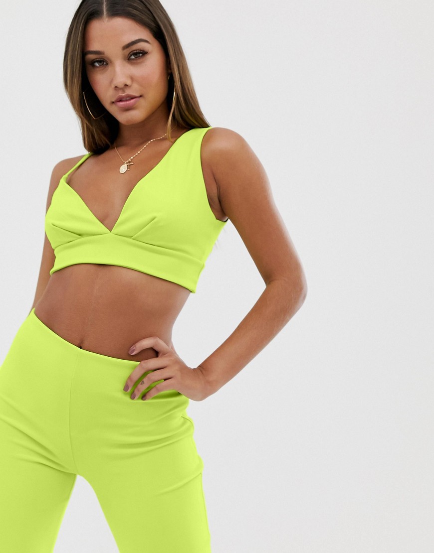 Club L London built up one shoulder crop top co-ord in lime-Green
