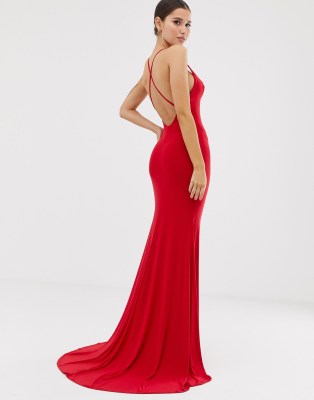 red cross back fishtail maxi dress