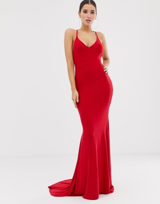 red cross back fishtail maxi dress