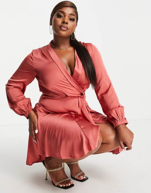 Club L London Curve Robe nouee en satin Rouille ASOS