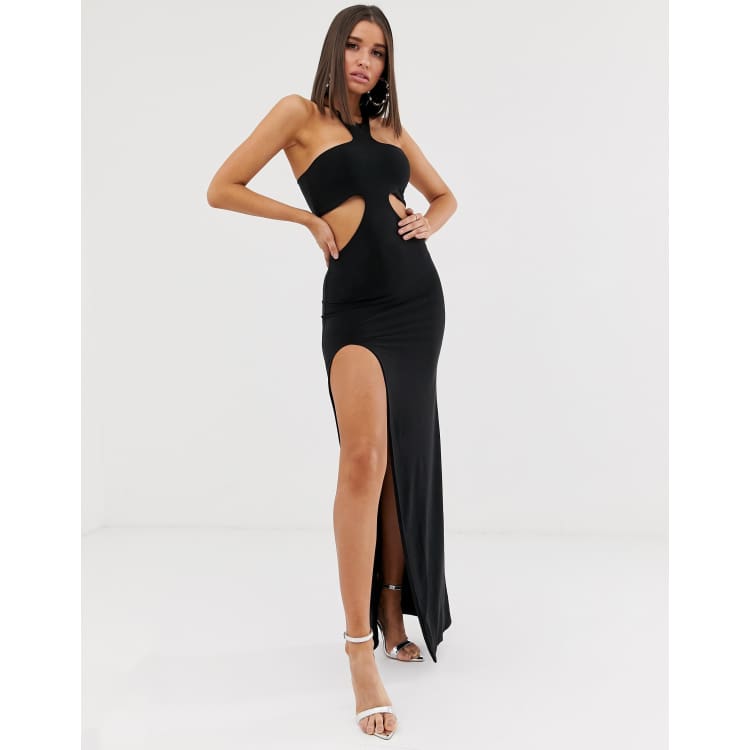 Club L London cutout maxi dress with thigh split in black ASOS
