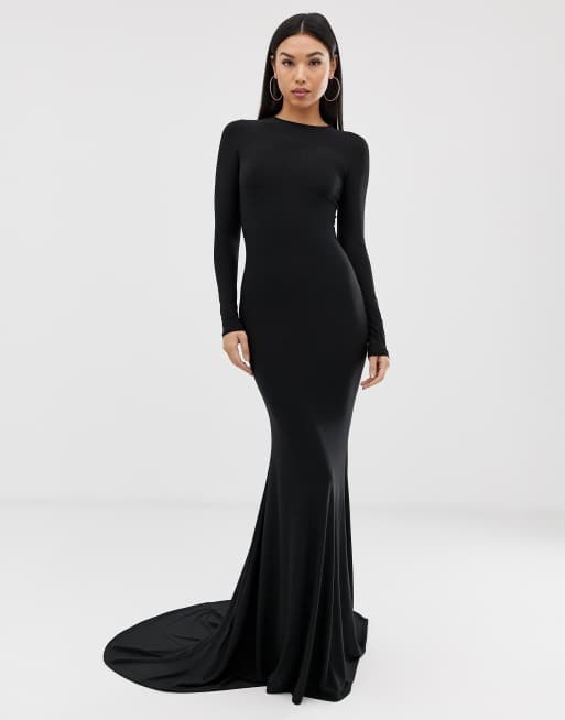 Black long sleeve shop fishtail maxi dress