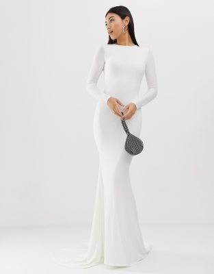 white long sleeve fishtail dress