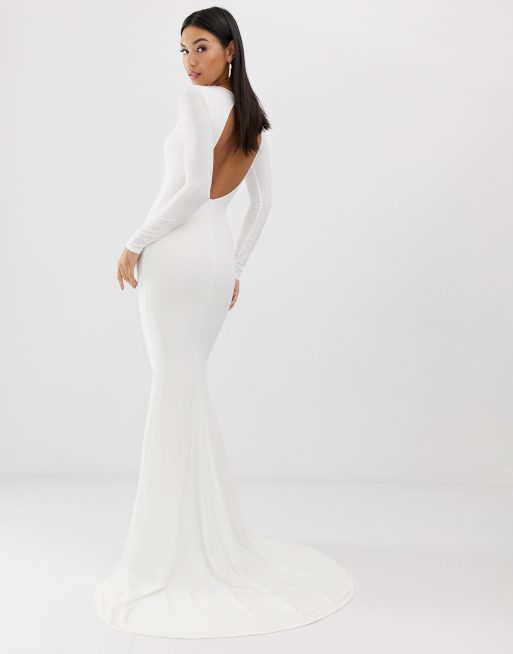 Club L London fishtail maxi dress in white