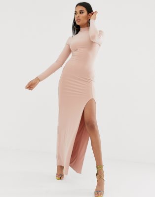 long sleeve thigh split dress