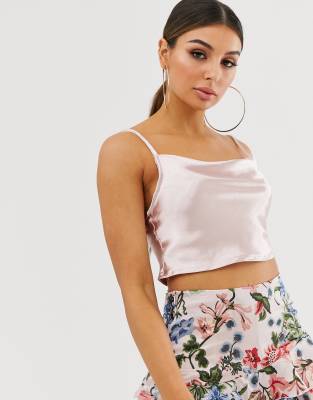 club l london -  – Kurze Camisole aus Satin mit Wasserfallausschnitt-Rosa