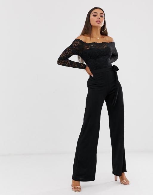 Lana Black Long-Sleeved Flared-Leg Jumpsuit – Club L London - UK