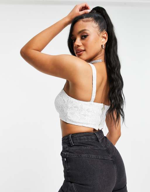 Club L London lace cami bralette crop top in white