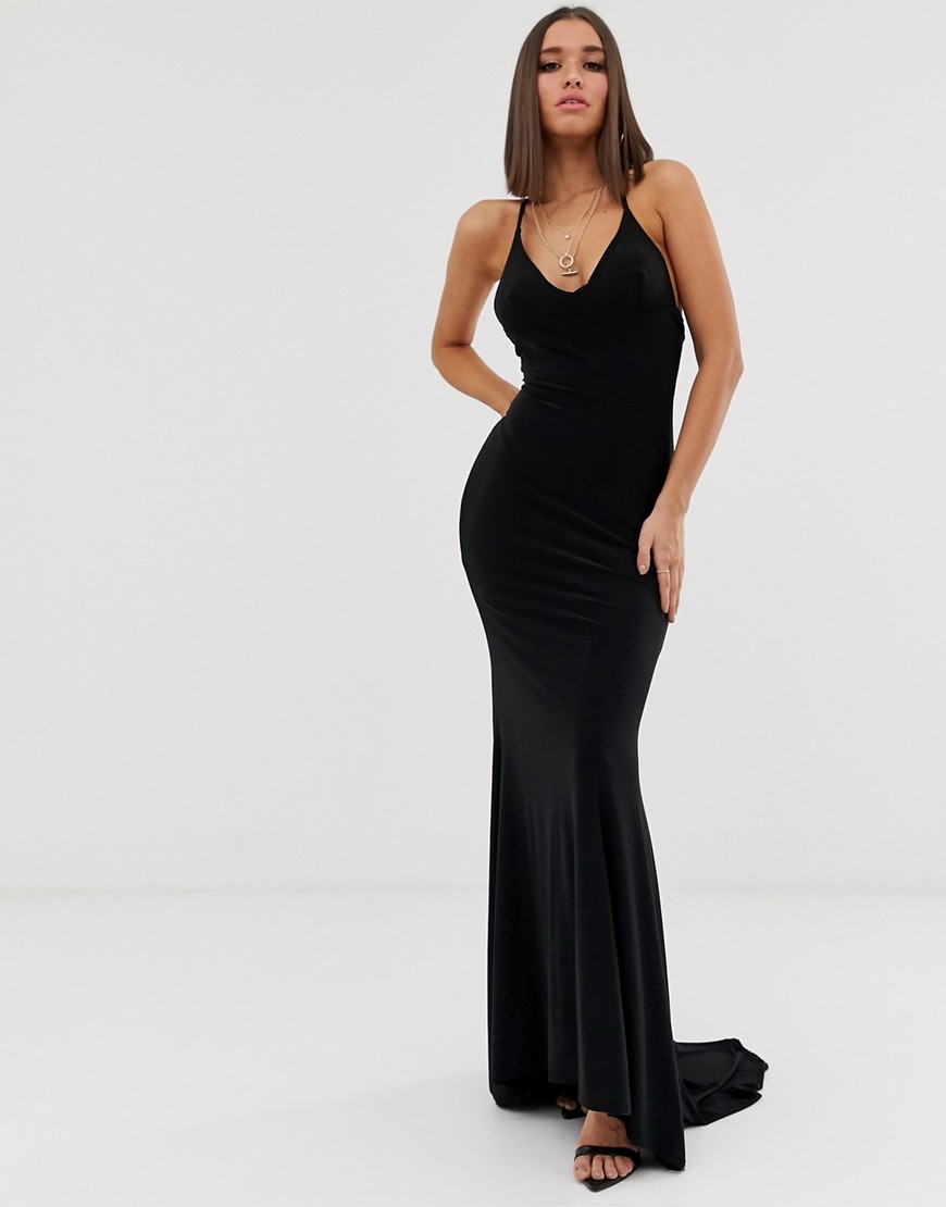 Club L London - Lange jurk met gekruiste achterkant en fishtail in zwart
