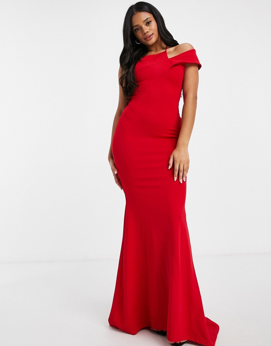 Club L London - Lange jurk met uitgesneden schouder in rood