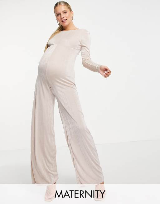 Club L London Maternity - Gråbrun jumpsuit med brede ben og snoning på ryggen