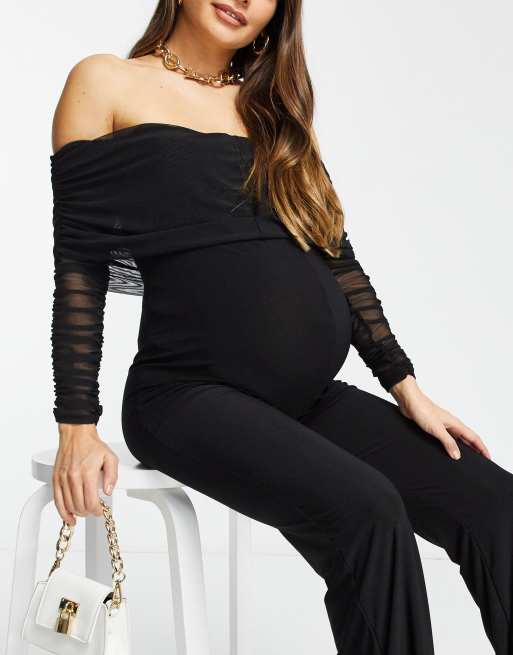 Clover Black Square-Neck Slim-Leg Maternity Jumpsuit – Club L London - USA