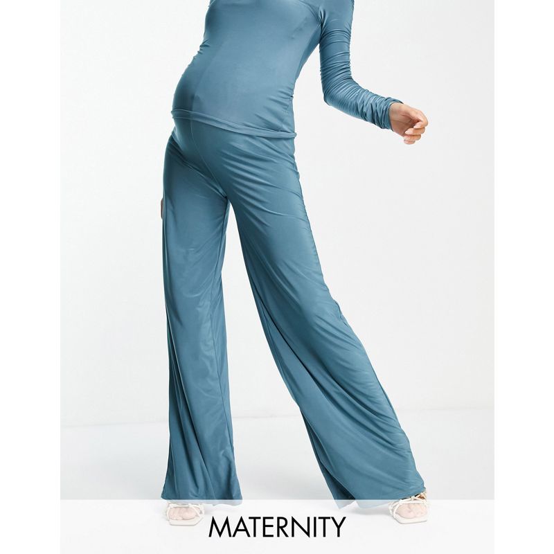 Donna Coordinati Club L London Maternity - Pantaloni con fondo ampio, colore blu petrolio in coordinato