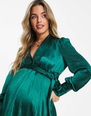 emerald green satin skater dress