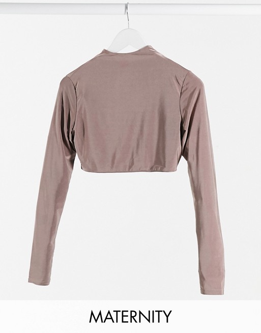 Club L London Maternity slinky long sleeve top in taupe