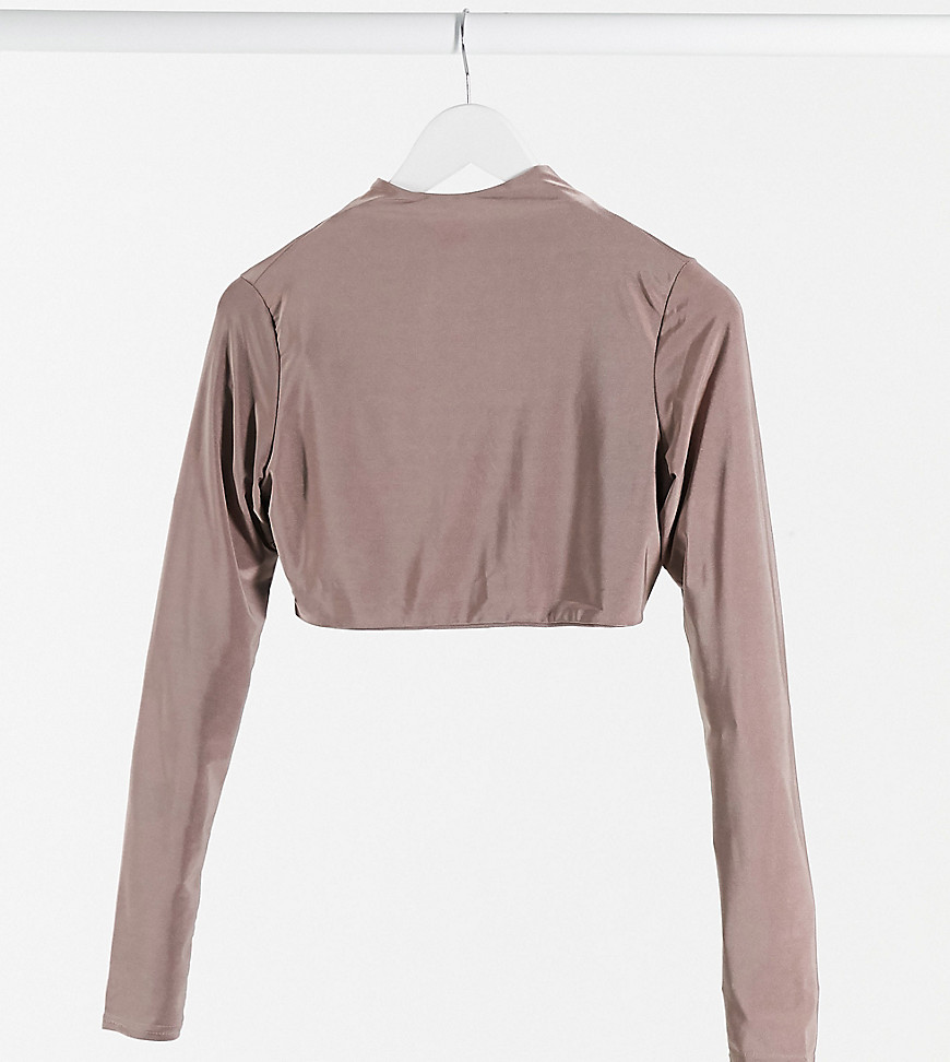 Club L London Maternity slinky long sleeve top in taupe-Neutral