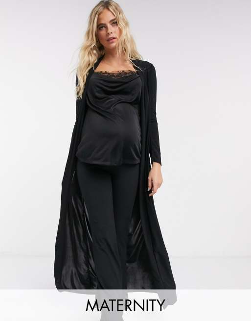Club L London Maternity slinky maxi cardigan co ord in black