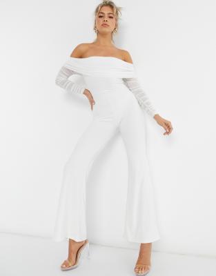 white jumpsuit bardot