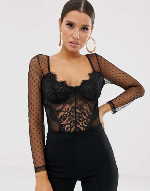 Body con encaje manga larga new arrivals