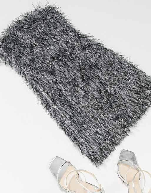 Club L London metallic faux feather bandeau dress in silver