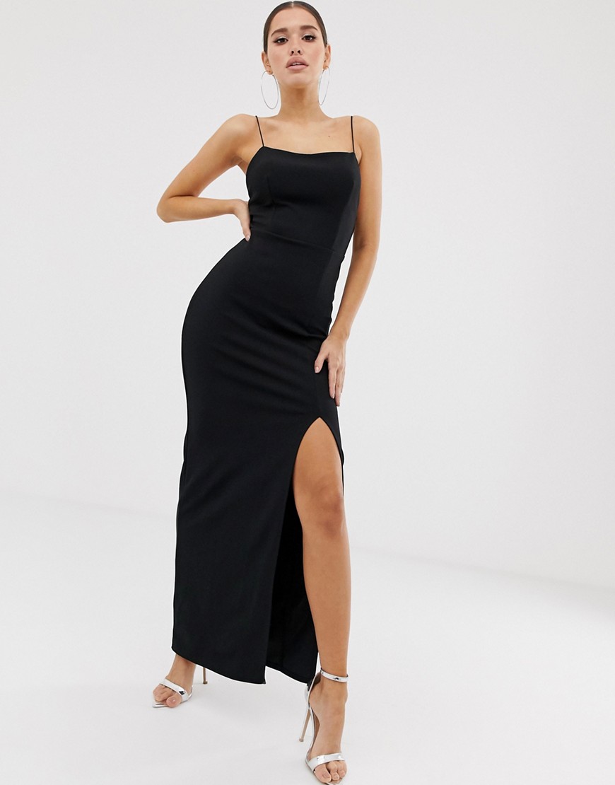 Club L London - Midaxi jurk met vierkante hals in zwart