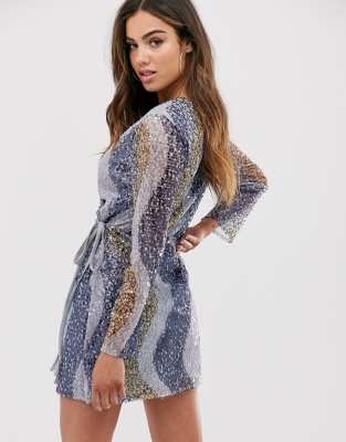 Club l rainbow sequin wrap front maxi dress deals