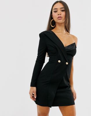 one shoulder tuxedo dress