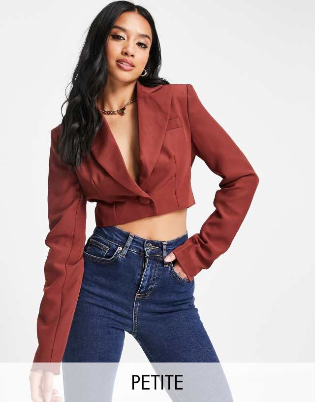 Club L London Petite cropped blazer in brown - part of a set