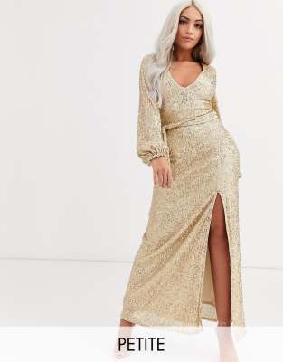 gold maxi dress with sleeves