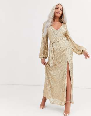 gold long sleeve maxi dress