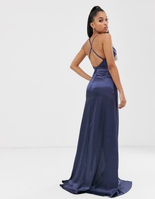 navy satin maxi dress