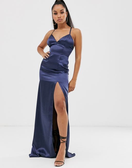 Satin navy best sale maxi dress