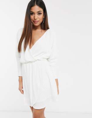 white plunge neck dress