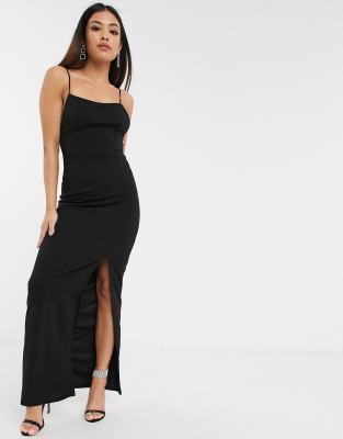 petite square neck split maxi dress