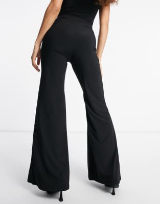 black wide leg flared trousers