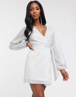 silver sequin plunge dress