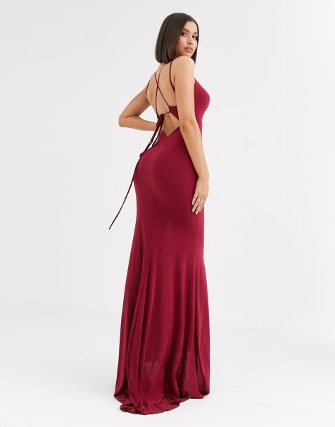 Club L London plunge front strappy back maxi dress in raspberry - view 1