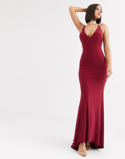 chinese dress ladies Kianne Red Draped Short-Sleeve Maxi Dress  Club L London