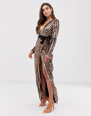 sequin wrap dress maxi