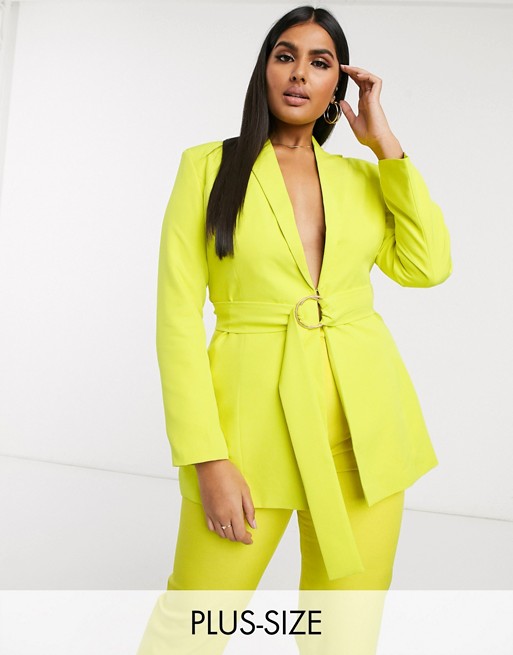 Club L London Plus belted blazer in lime