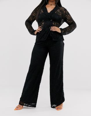 Club L London - Plus - Doorzichtige kanten broek in zwart | ASOS